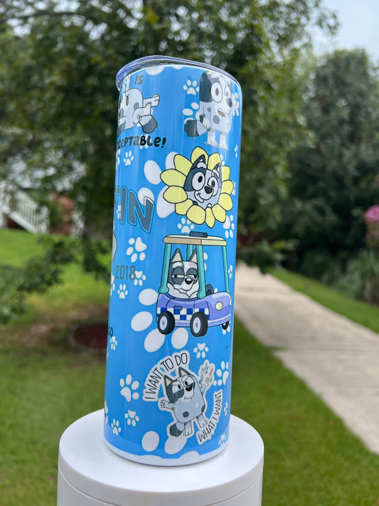 20oz Sassy Bluey Puppy Tumbler | Funny featuring bluey sassy puppy inspired artwork