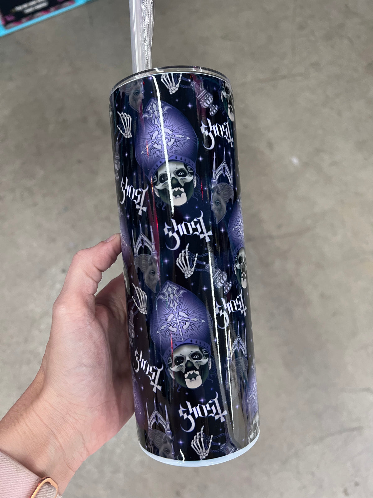 20oz Custom Tumbler | Ghost Band Papa Emeritus Seamless Pattern | Heavy Metal Gothic Fan Cup