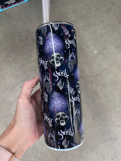20oz Custom Tumbler | Ghost Band Papa Emeritus Seamless Pattern | Heavy Metal Gothic Fan Cup
