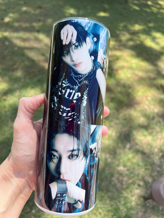 KimTheGrimm Stray Kids SKZ dark concept member photo collage 20oz stainless steel tumbler cup.