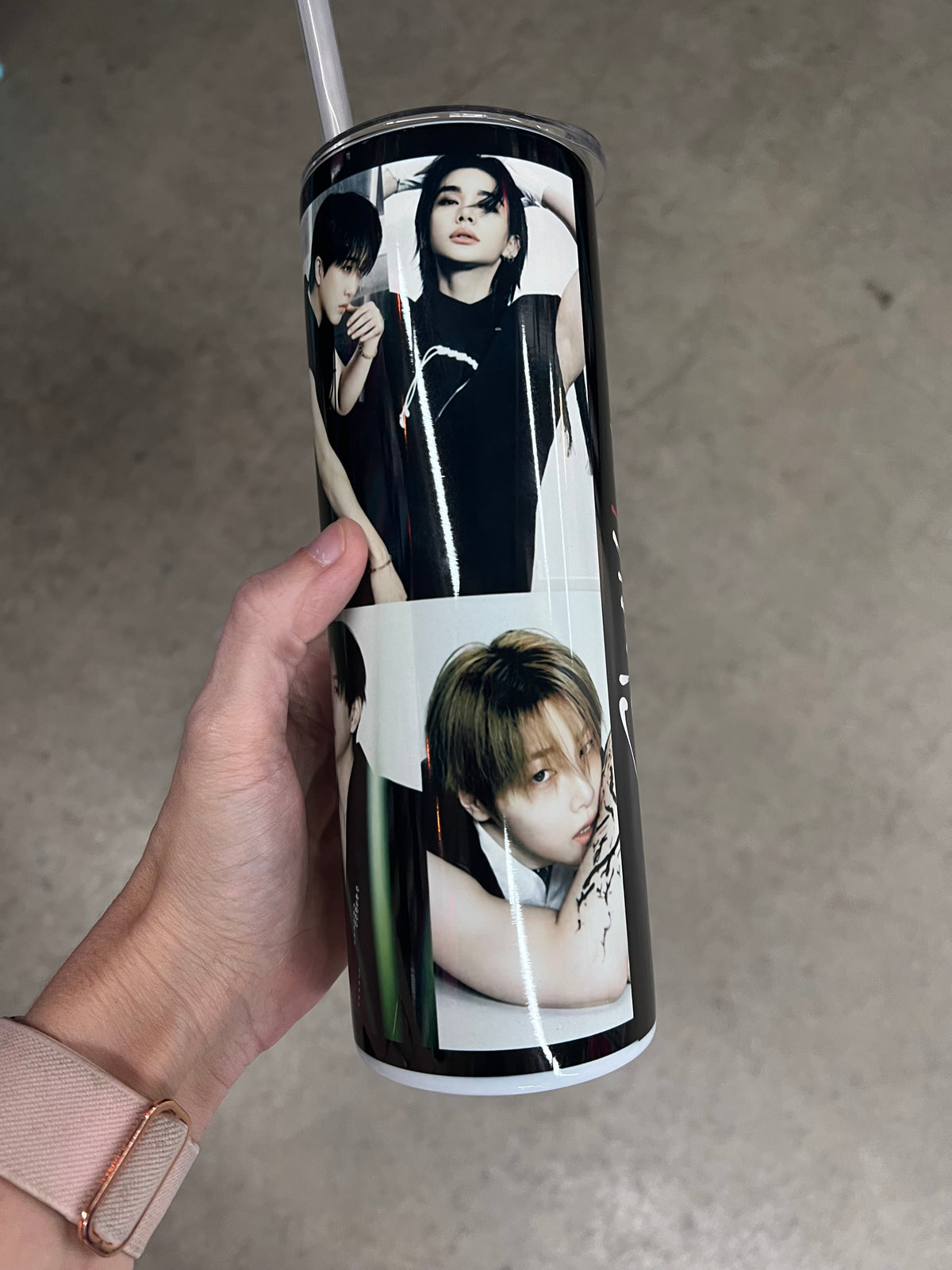 KimTheGrimm Stray Kids members collage 20oz stainless steel tumbler with SKZ logo.⁠