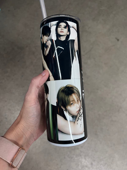 KimTheGrimm Stray Kids members collage 20oz stainless steel tumbler with SKZ logo.⁠