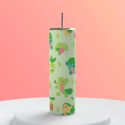 20oz Grass Pokémon Collage Tumbler featuring grass pokémon inspired artwork