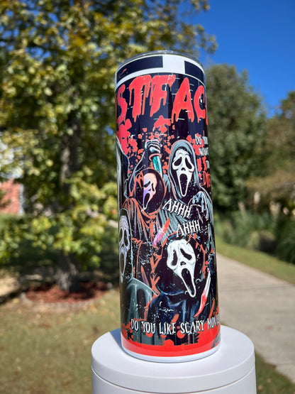 20oz Ghostface Quote Tumbler | Scream featuring scream ghostface inspired artwork