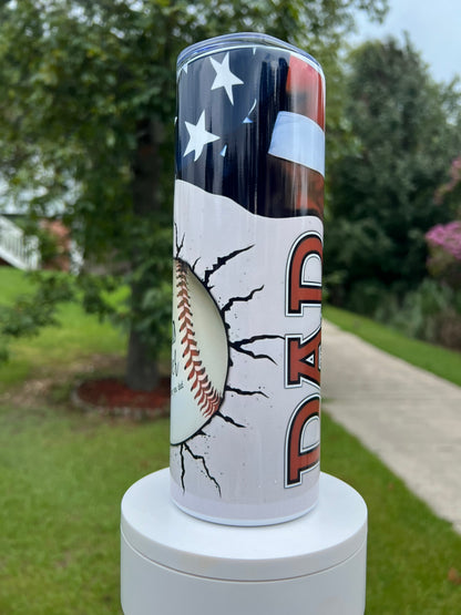 Baseball Dad Tumbler featuring the themed design