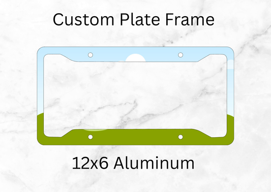 Custom decorative license plate frame with personalized fandom, band, or pop culture design