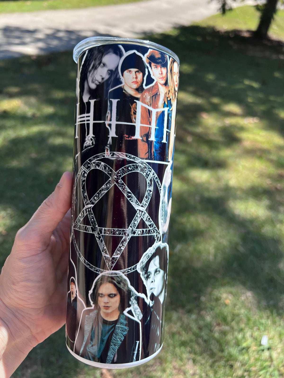KimTheGrimm HIM band Ville Valo and Heartagram logo 20oz stainless steel tumbler cup.⁠
