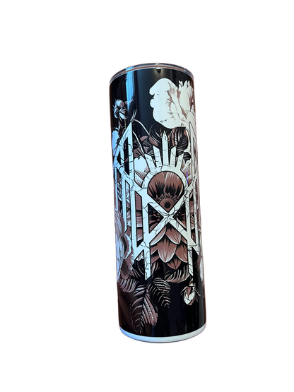 Sleep Token floral logo dark gothic tumbler with moody floral artwork