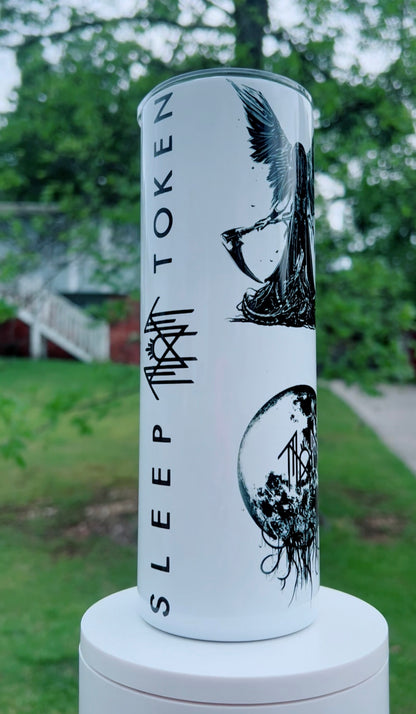 Sleep Token Lore 20oz White Tumbler featuring the fandom-inspired design