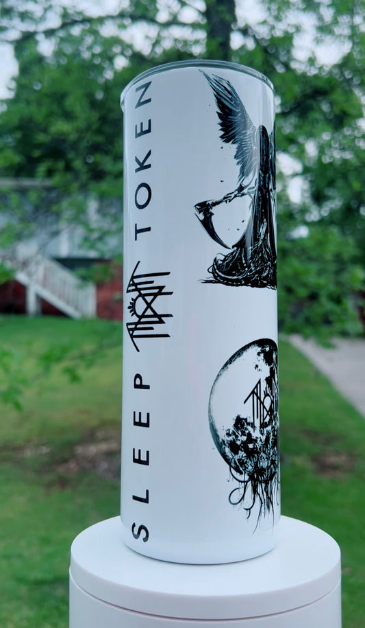 Sleep Token Lore 20oz White Tumbler featuring the fandom-inspired design