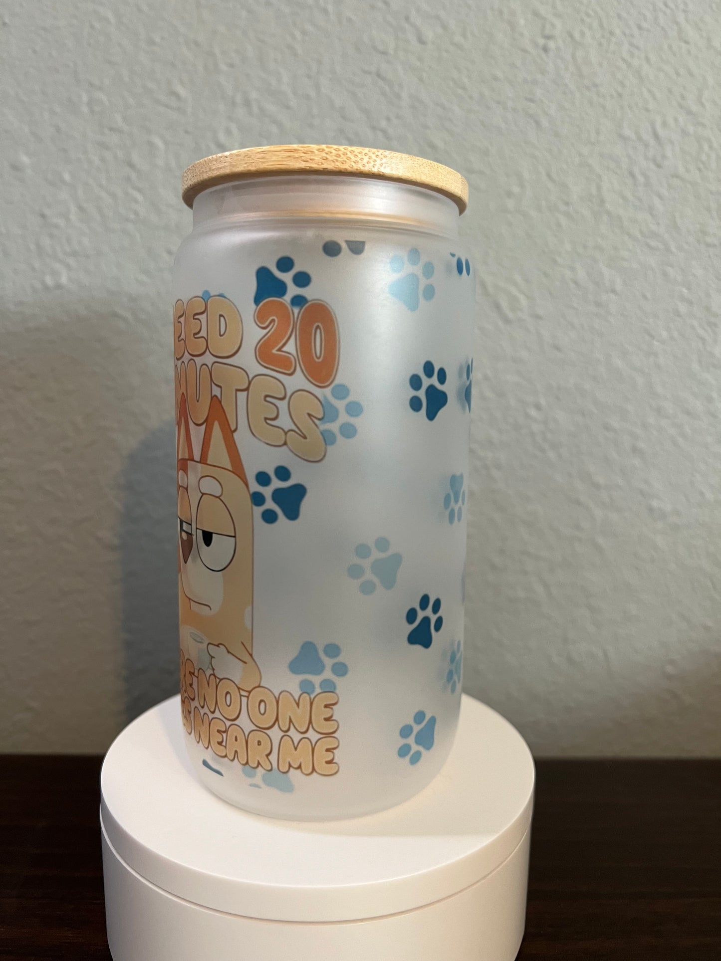 16oz Bluey Themed Frosted Glass Tumbler