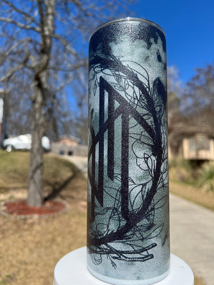 20oz Black Glitter Sleep Token Tumbler featuring sleep token gothic metal inspired artwork