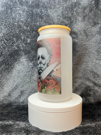 16oz Michael Myers Frosted Glass Can | Horror featuring michael myers halloween horror inspired artwork
