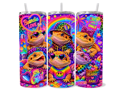 Beardies of Culture Beardie Love tumbler with colorful rainbow bearded dragon artwork