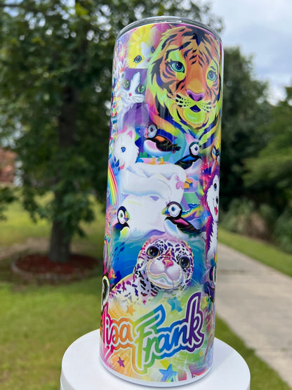 20oz Lisa Frank Inspired Tumbler | Retro Rainbow Animal Cup | 90s Nostalgia Stainless Steel Travel Mug