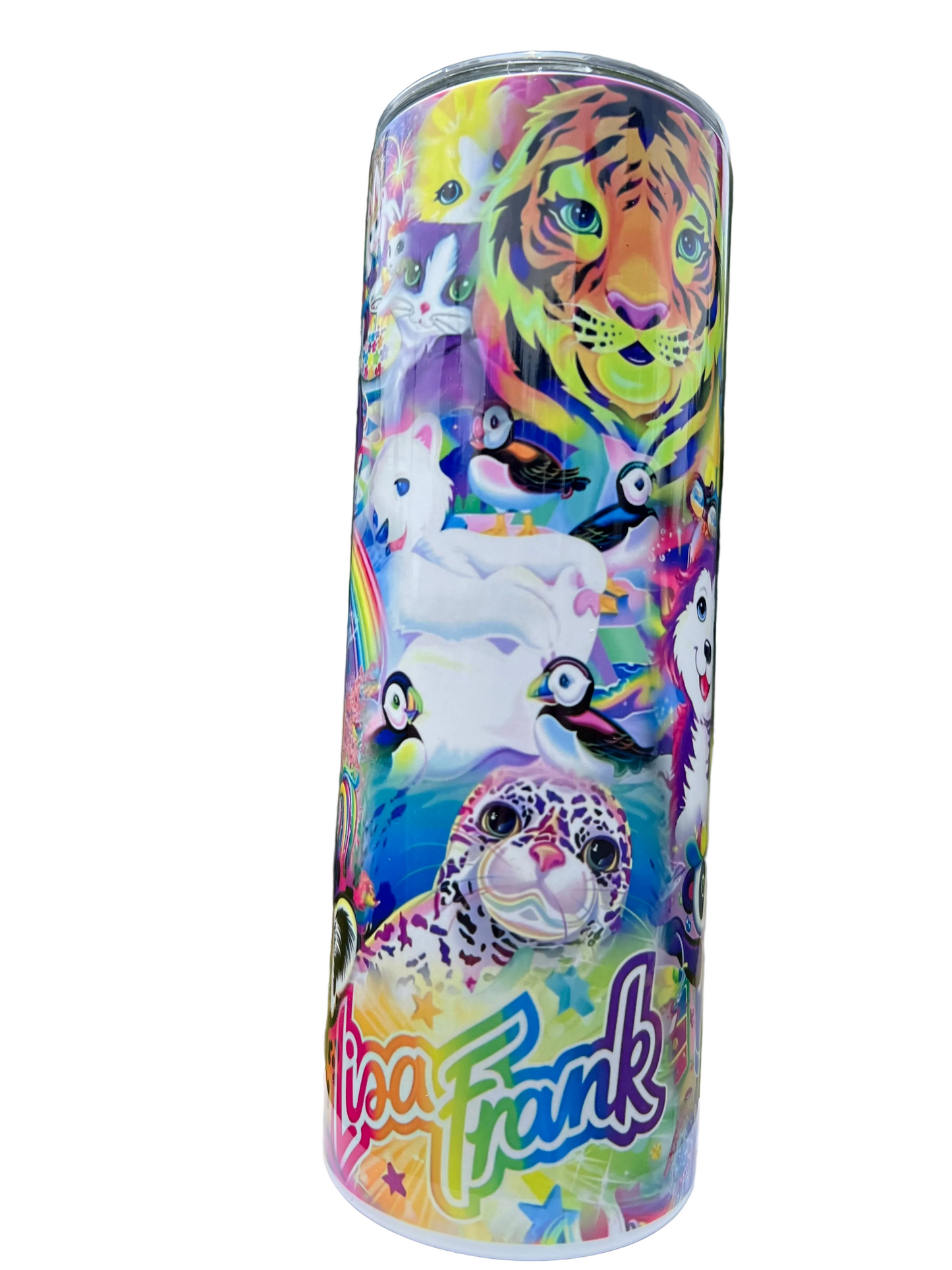 20oz Lisa Frank Inspired Tumbler | Retro Rainbow Animal Cup | 90s Nostalgia Stainless Steel Travel Mug