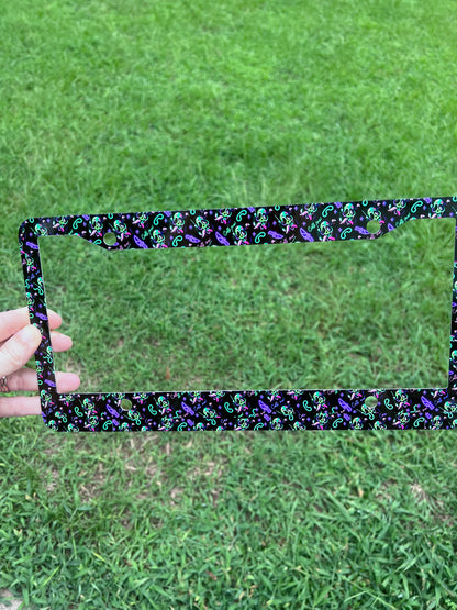 Neon Ghostface License Plate Frame – Spooky Horror Movie Car Accessory & Goth Auto Decor⁠