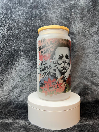 16oz Michael Myers Frosted Glass Can | Horror featuring michael myers halloween horror inspired artwork