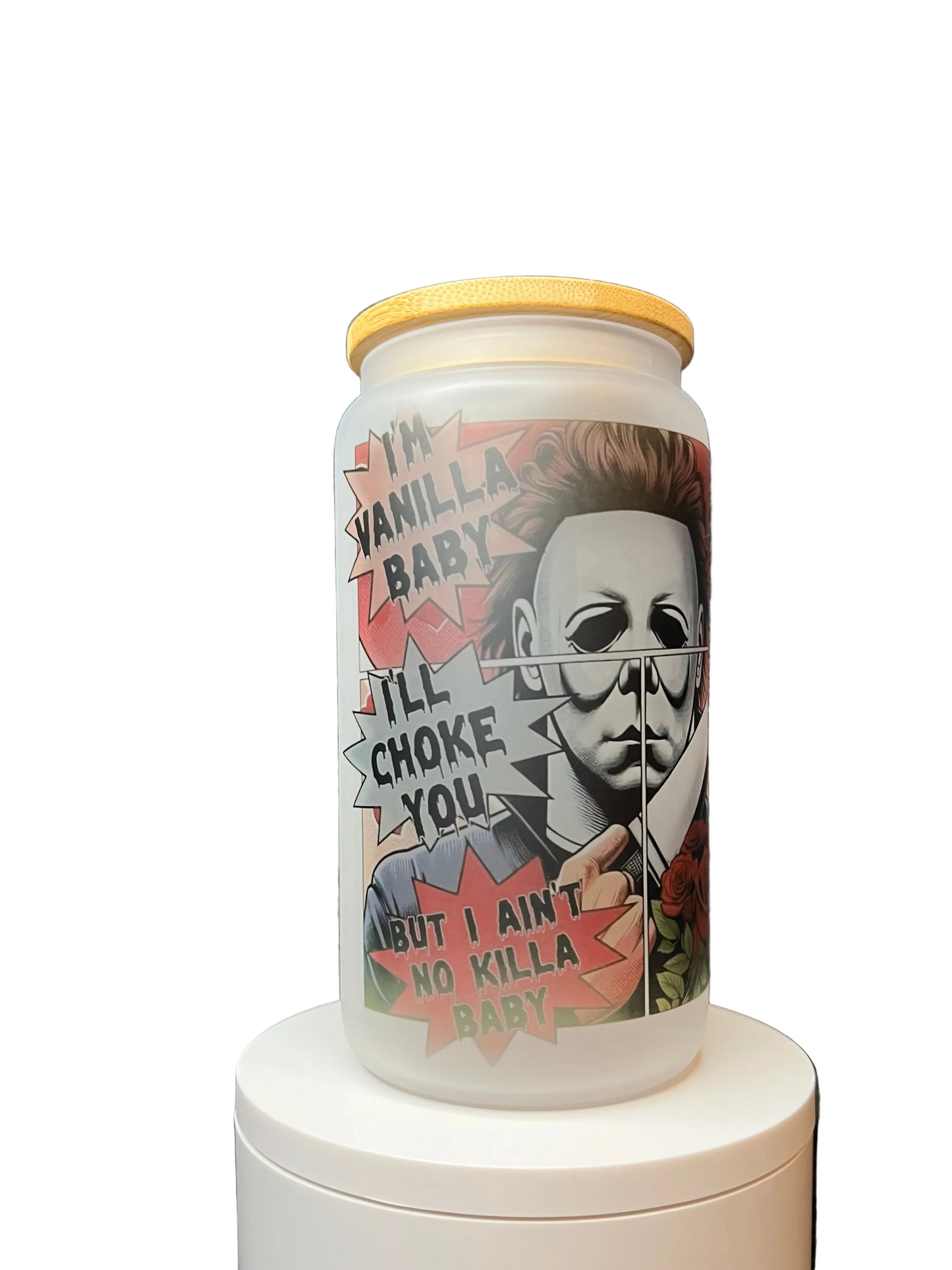 16oz Michael Myers Frosted Glass Can | Horror featuring michael myers halloween horror inspired artwork