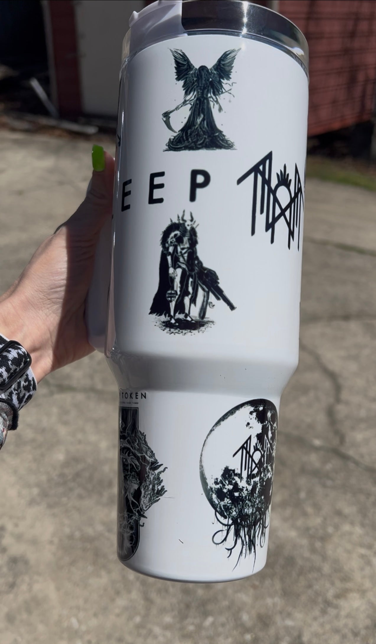 40oz White Sleep Tøken themed Tumbler cup