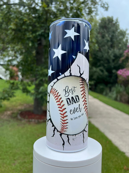 Baseball Dad Tumbler featuring the themed design