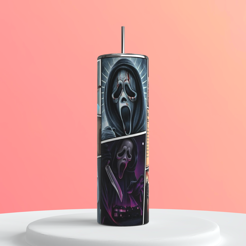20oz Ghostface Woodsboro Crime File Tumbler | Horror Movie Travel Cup