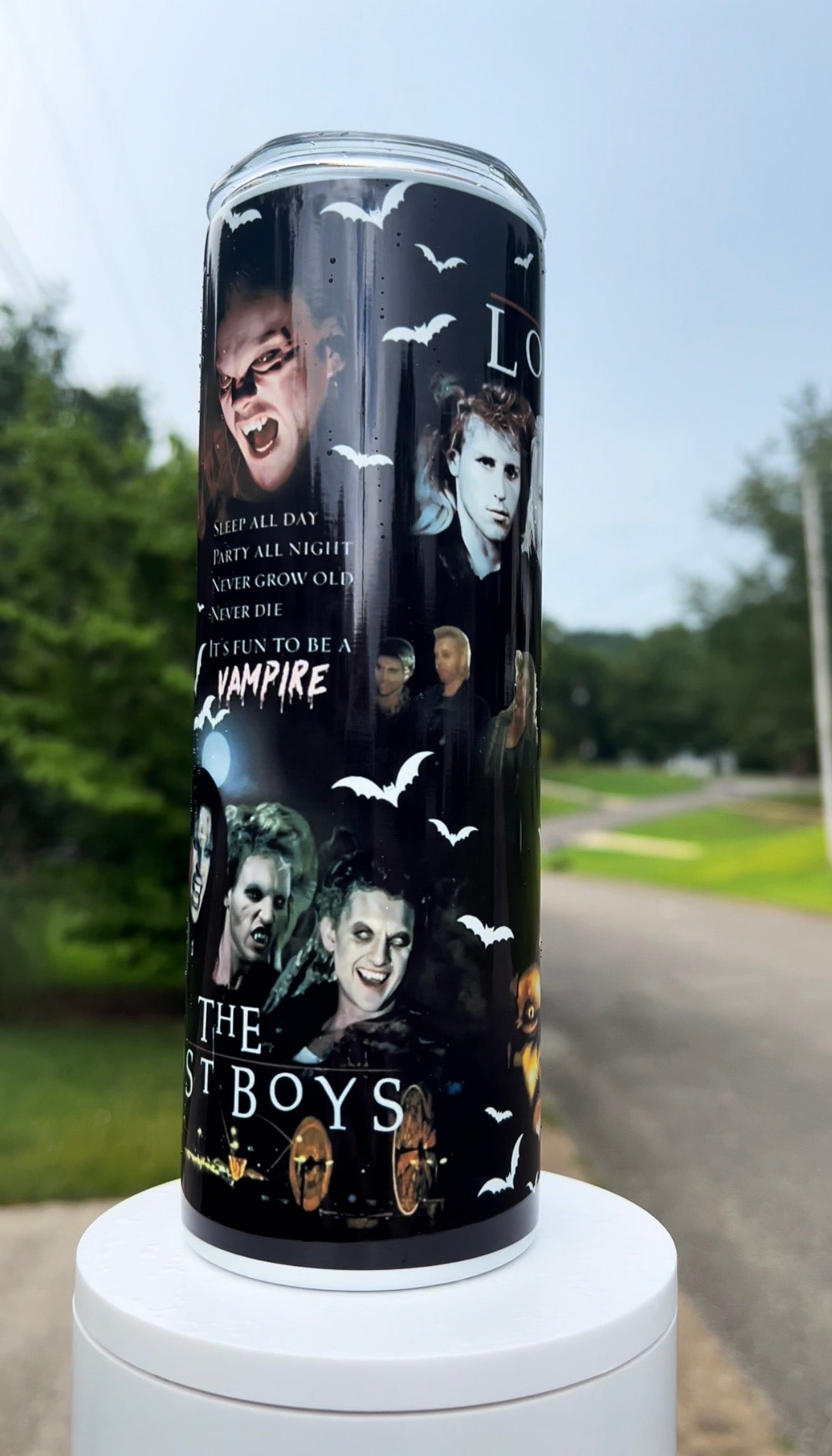 The Lost Boys 80s Horror Cult Classic 20oz Skinny Tumbler featuring the design artwork