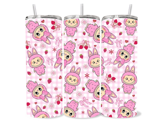 20oz Pink cute cartoon Labubu style tumbler