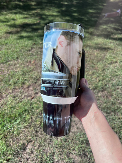 Supernatural Dean Winchester inspired 40oz tumbler with dark hunter aesthetic design