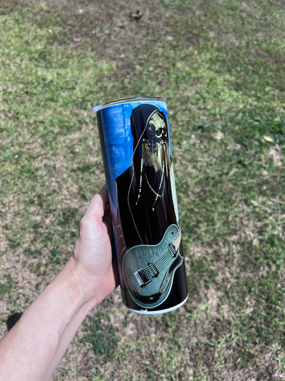 Sleep Token Inspired Guitarist 20oz Skinny Tumbler | Alternative Metal Fan Cup | Gothic Music Lover Gift featuring the design artwork