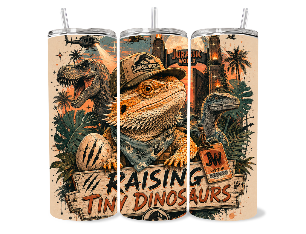 Beardies of Culture™ Raising Tiny Dinosaurs 20oz Stainless Steel Tumbler | Bearded Dragon Jurassic Inspired Cup