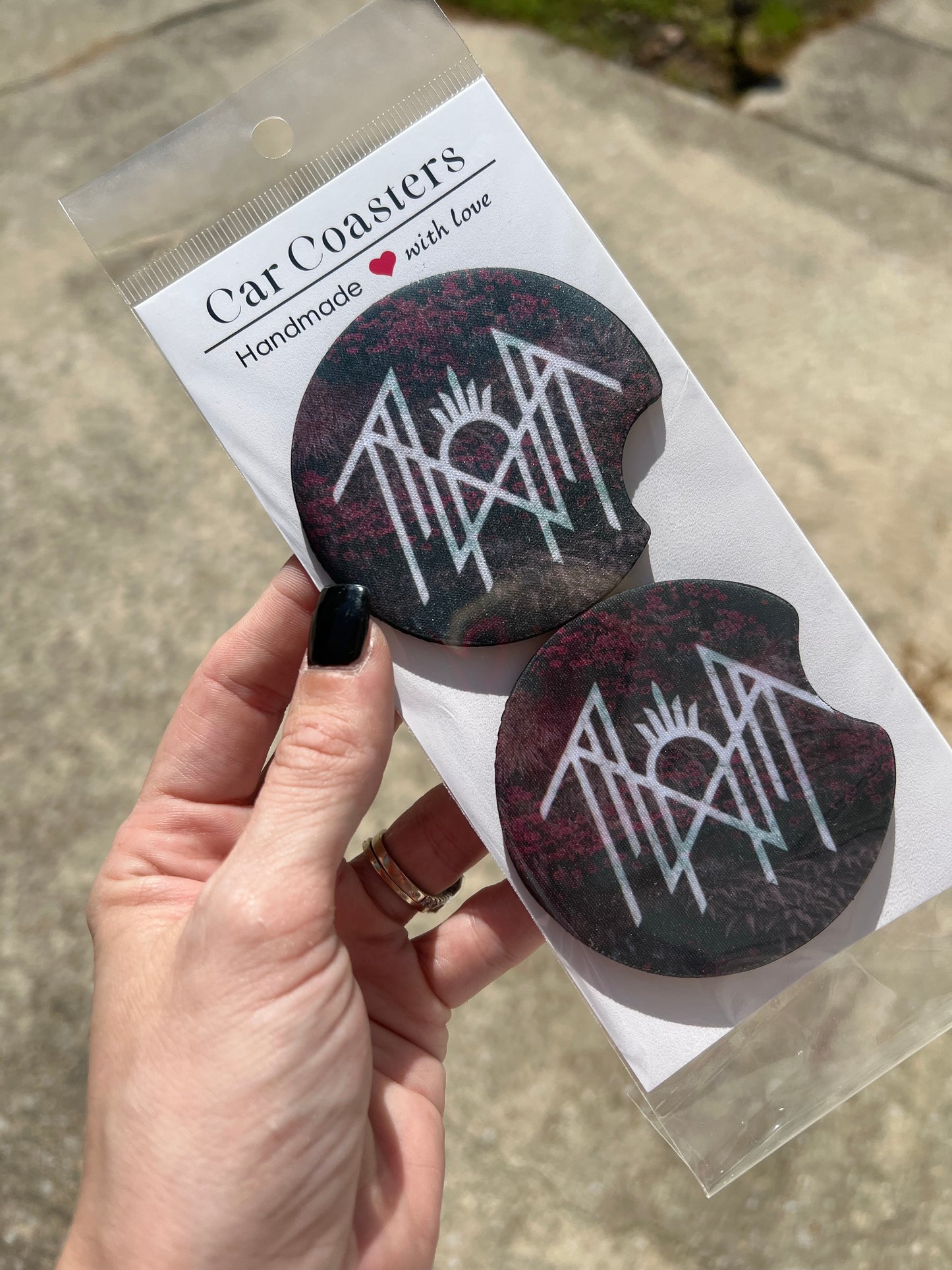 Sleep Token Even In Arcadia car coaster set with dark floral artwork