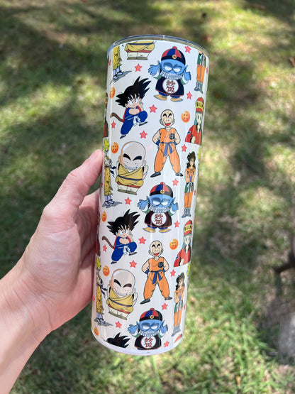 KimTheGrimm Dragon Ball Z Goku Bulma and Krillin 20oz stainless steel tumbler cup.