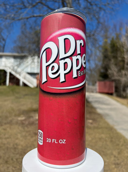 20oz Dr Pepper Tumbler featuring dr pepper inspired artwork