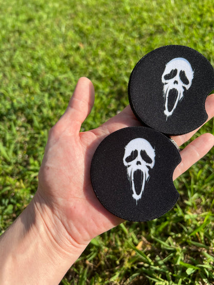 Ghostface Car Coaster & License Plate | Scream featuring ghostface scream car decor inspired artwork