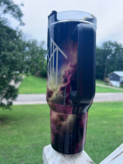 Sleep Token cosmic galaxy 40oz tumbler with nebula and celestial symbol artwork
