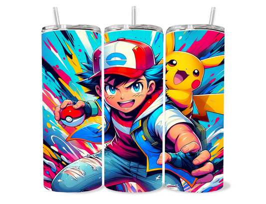 Electric Ash and Pikachu Pokemon buddy tumbler