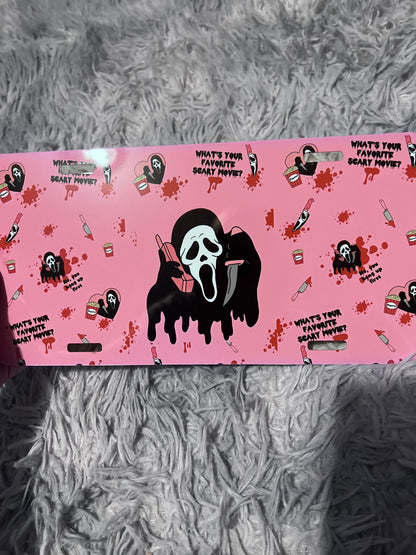 Ghostface Pink License Plate | Horror Car Decor featuring ghostface and scream horror inspired artwork