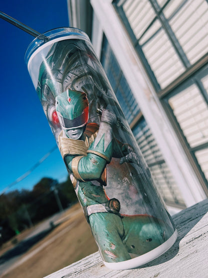 20oz Tommy Oliver Green & White Ranger Tumbler featuring power rangers tommy oliver inspired artwork