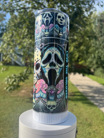 Horror Icons ChapStick Tumbler | Ghostface Jason Michael Myers featuring the themed design