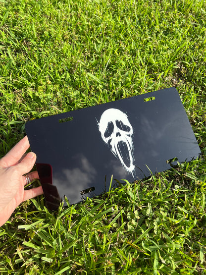 Ghostface Car Coaster & License Plate | Scream featuring ghostface scream car decor inspired artwork