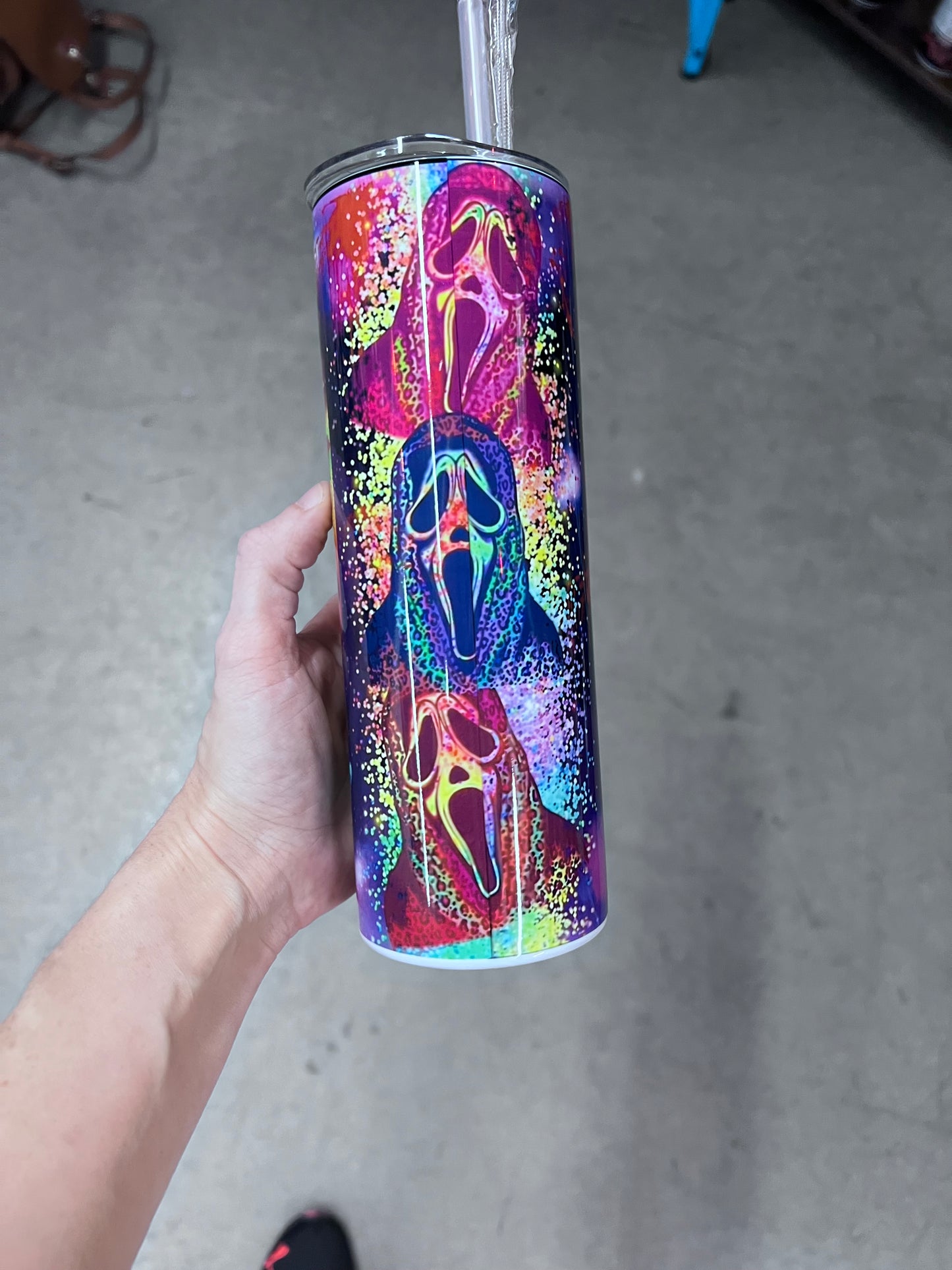 Chillin and Killin Ghostface Tumbler | Neon Rainbow Spooky Cute Horror Tumbler