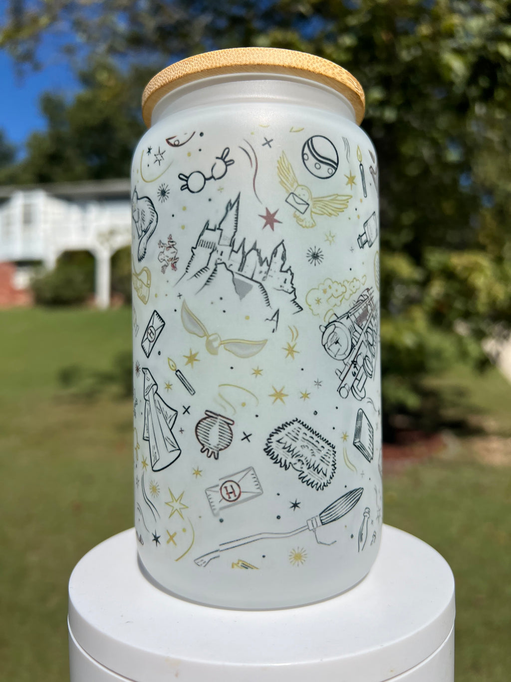 16oz Frosted Glass Harry Potter Collage Tumbler