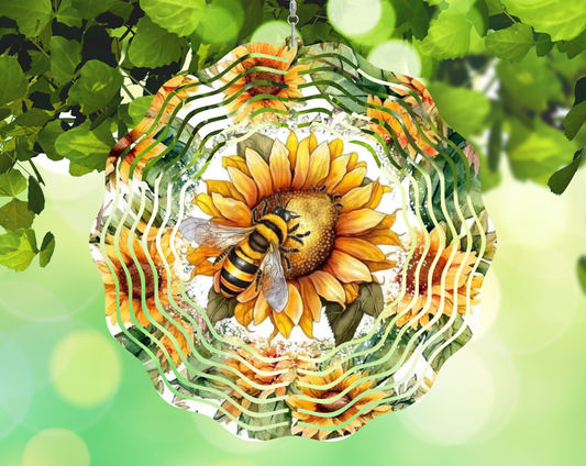 Sunflower and Bee 8 inch Wind Spinner