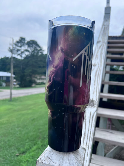 Sleep Token cosmic galaxy 40oz tumbler with nebula and celestial symbol artwork