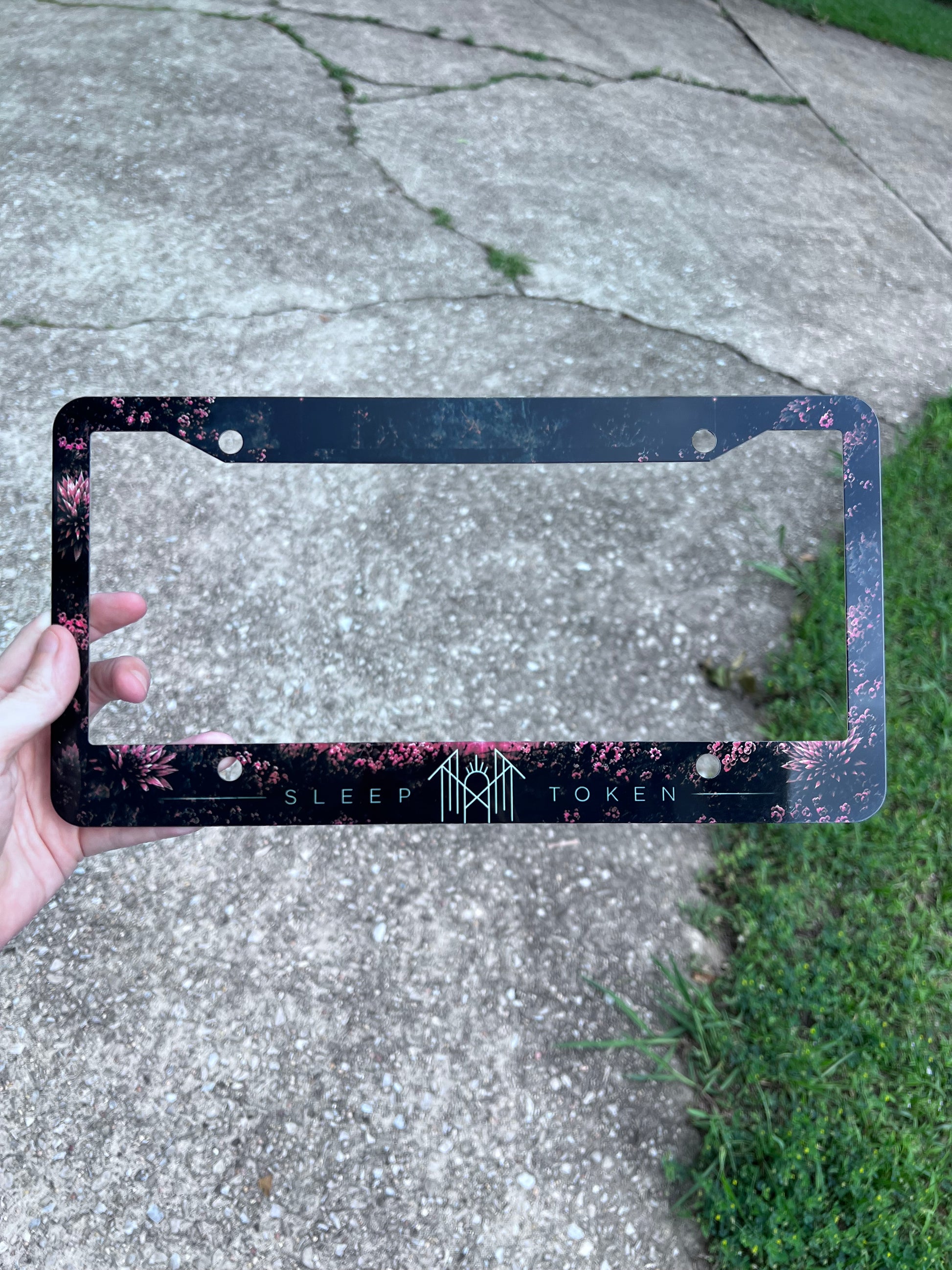 Sleep Token floral 12x6 license plate frame with gothic floral artwork