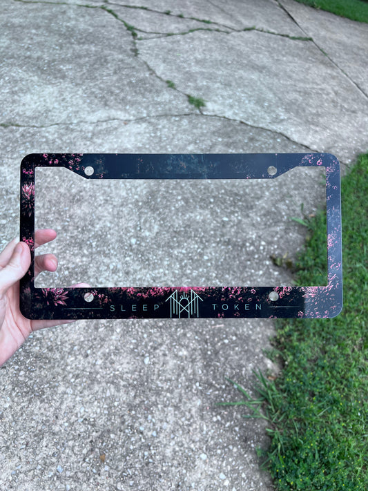 Sleep Token floral 12x6 license plate frame with gothic floral artwork