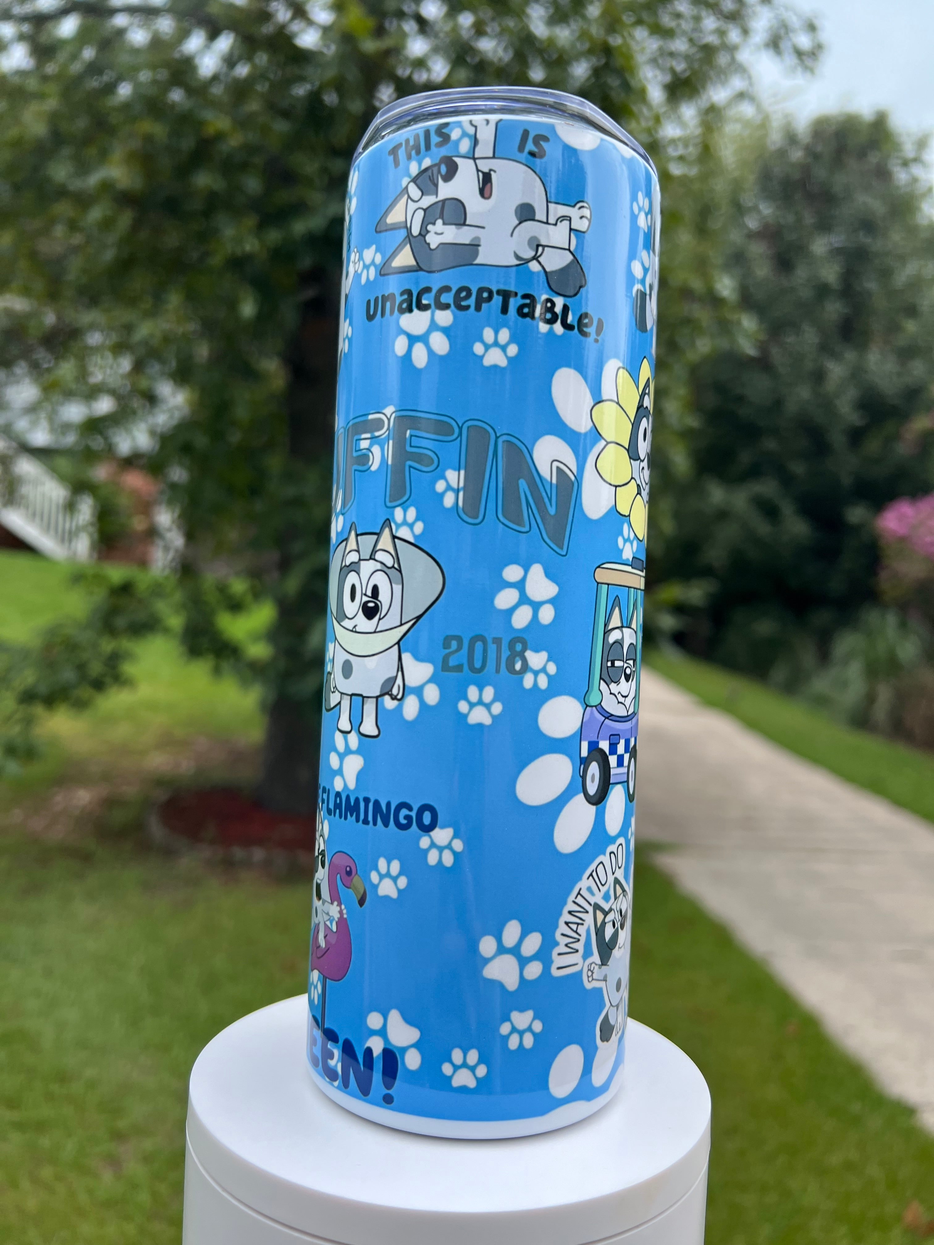 	Cartoon puppy tumbler with attitude design insulated cup with straw