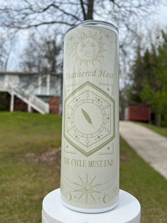 Feathered Host Sleep Token inspired tumbler with ivory celestial and moon artwork