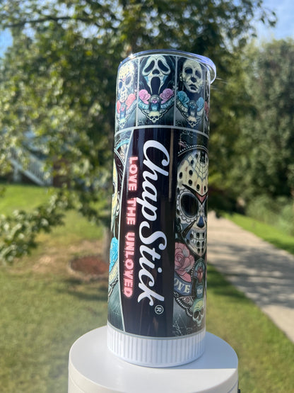 Horror Icons ChapStick Tumbler | Ghostface Jason Michael Myers featuring the themed design